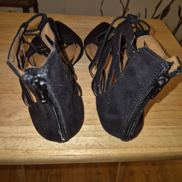 Mossimo Faux Suede Lace Front Zip Back Pointed Toe Flat Shoe Size 8.5 - Picture 4 of 7